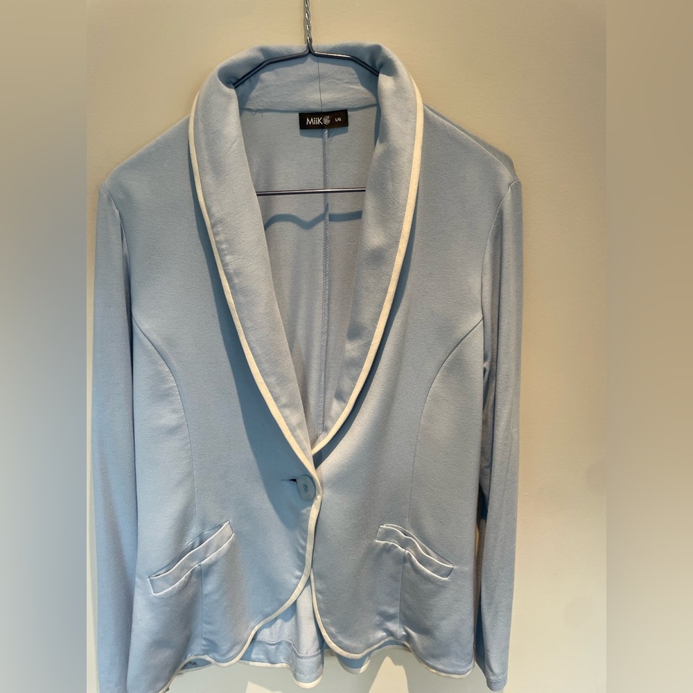 Miik Light Blue Shawl Collar Cardigan with White Trim